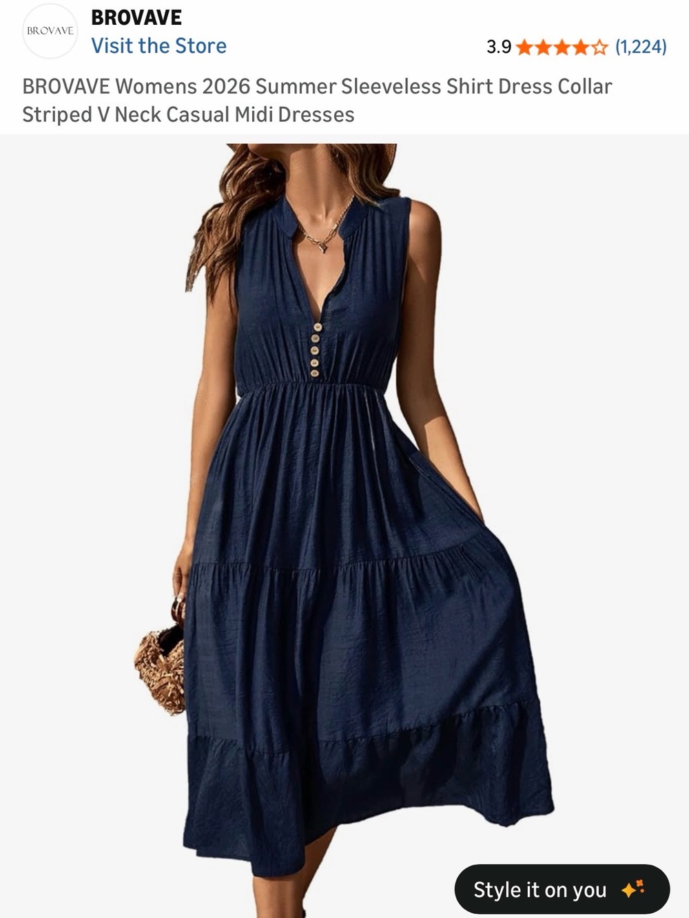 Navy Sleeveless V-Neck Midi Dress
